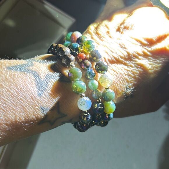 Dee Berkley Set of (3) 6mm Mystic Coated Marine Agate with 8mm Multi-Colored Aga - Picture 7 of 12